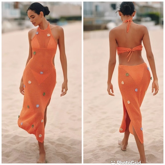Celandine Other - Anthropologie Celandine Crochet Halter Cover-Up Dress in Orange New with Tags!